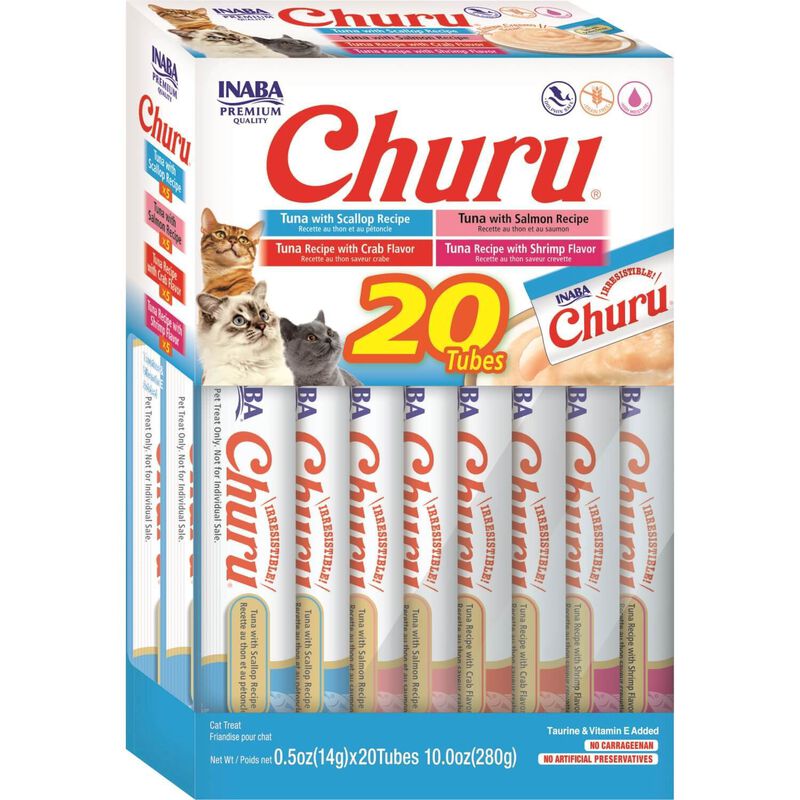 Inaba Churu Lickable Creamy Puree Cat Treats, Tuna & Seafood Variety Pack, 5oz/Tube