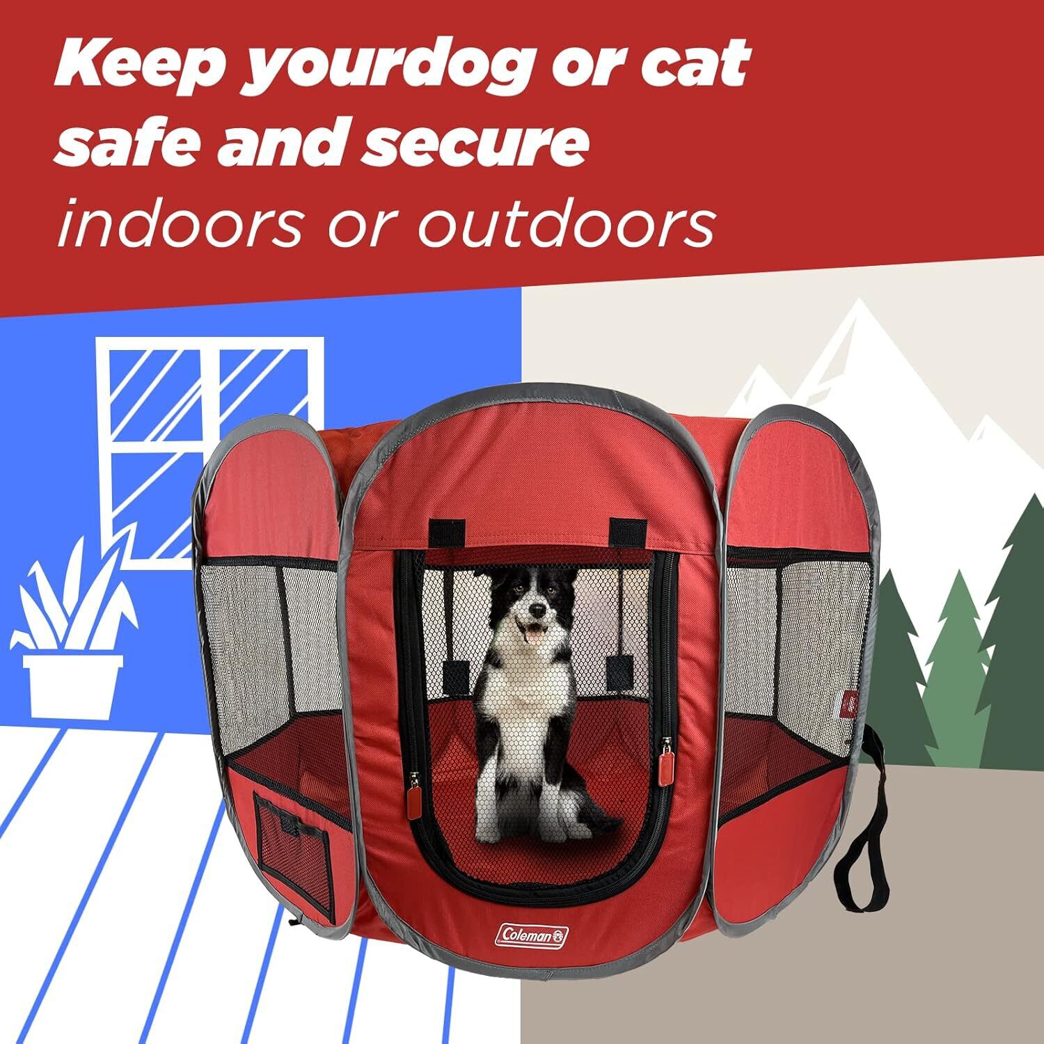 Coleman Foldable Portable Indoor/Outdoor Dog Playpen, 36" X 23", Red