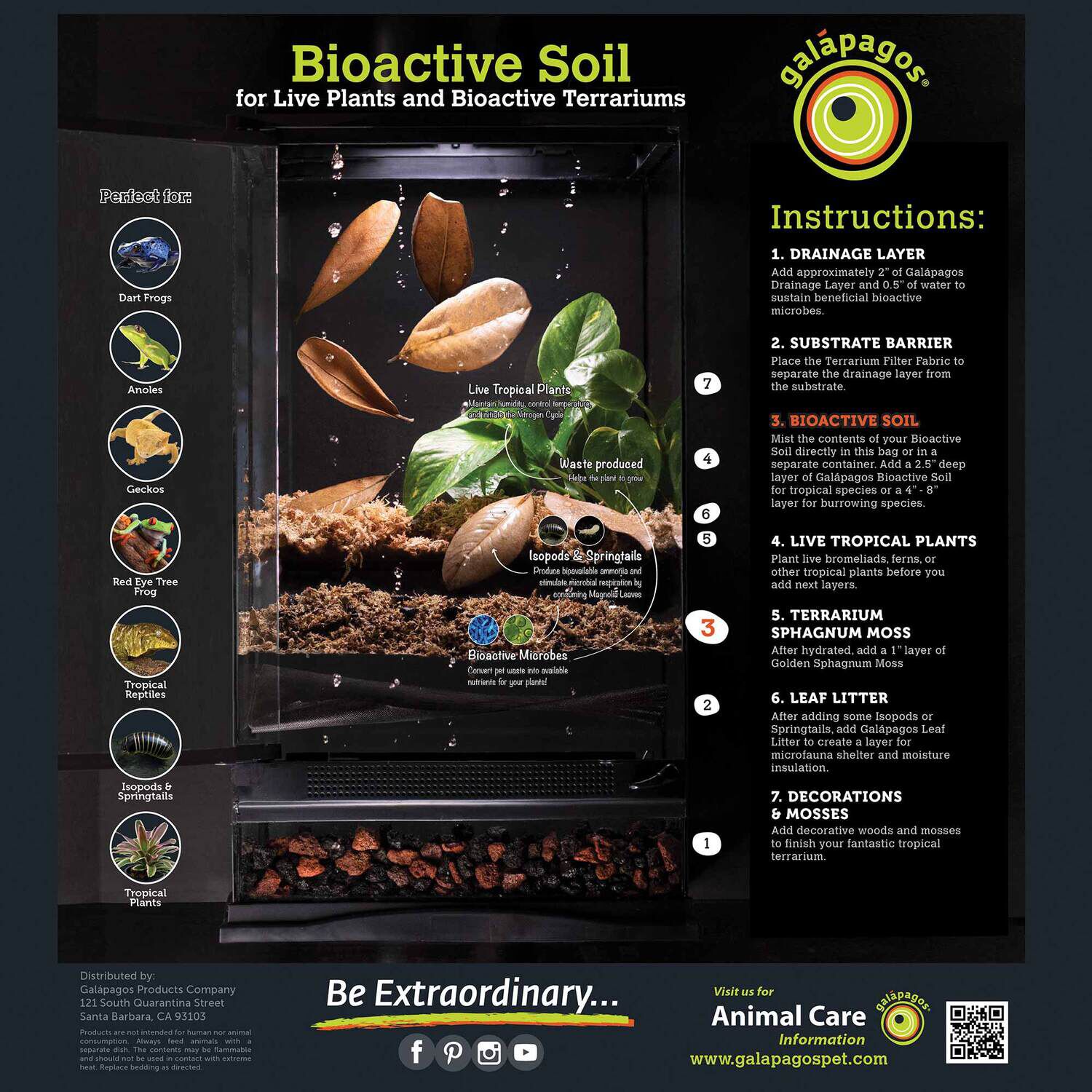 Gal&aacute;pagos Bioactive Soil Terrarium Substrate, Natural, 8Qt Stand-Up Pouch