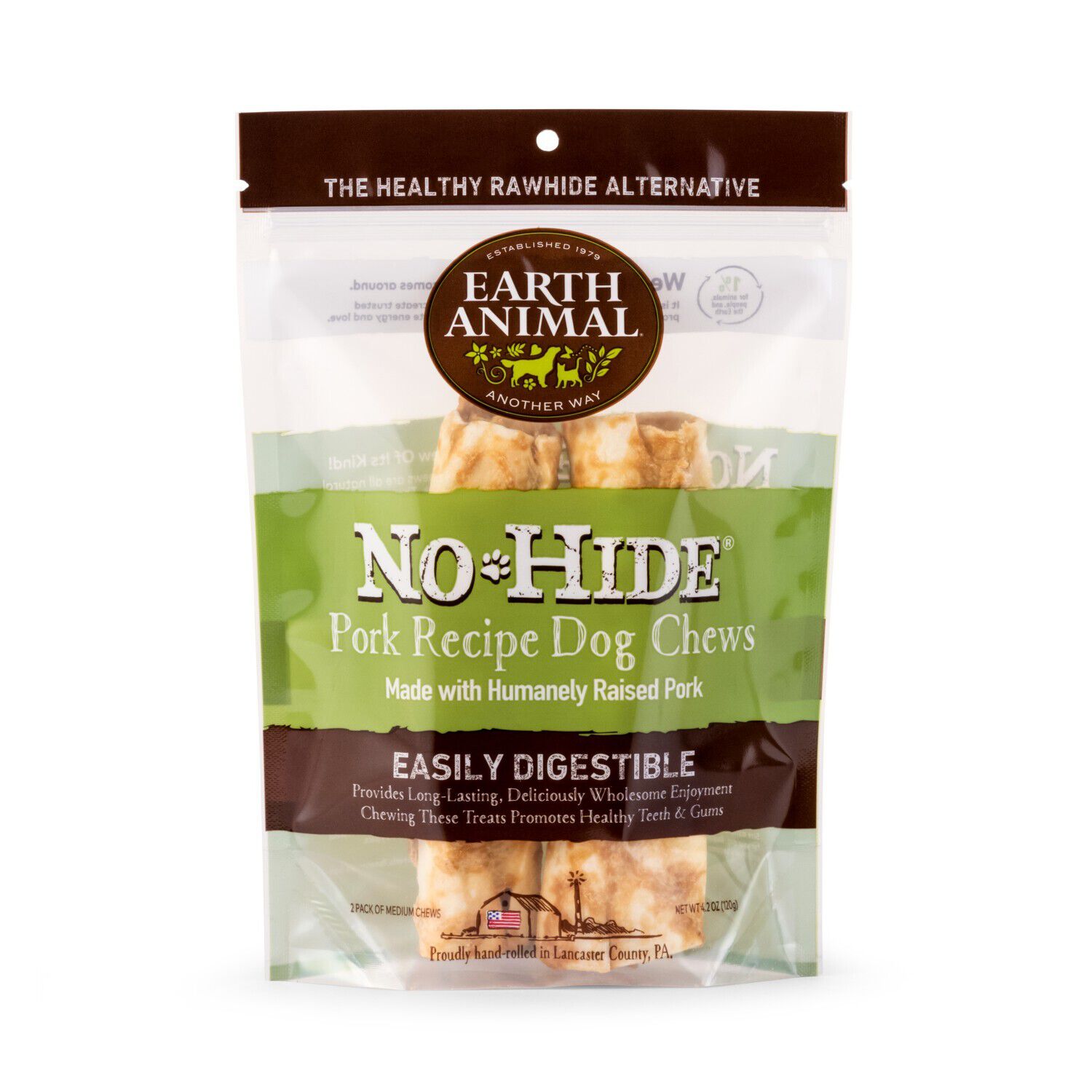 Earth Animal No-Hide Rawhide Alternative Dog Treat Chew, Pork Recipe, 2 Pack