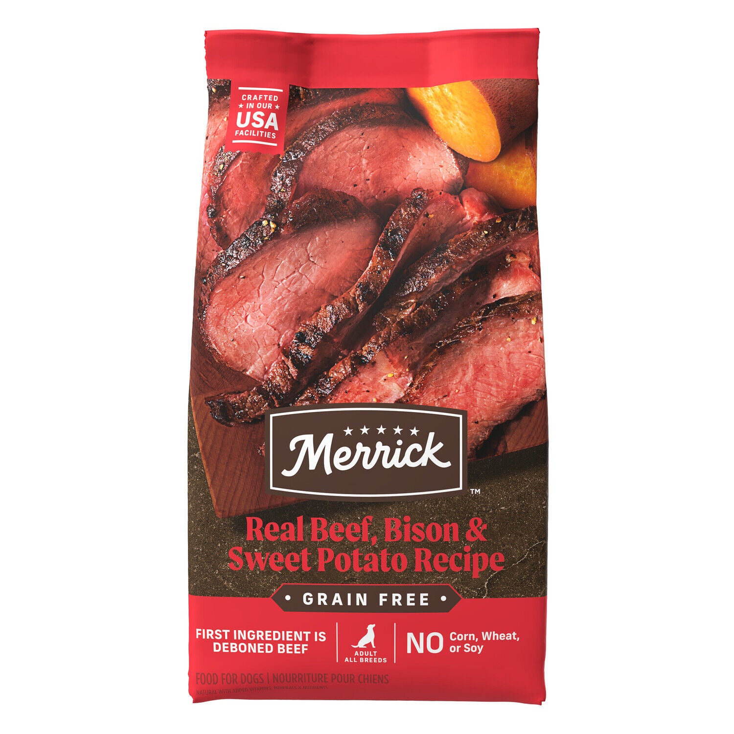 Merrick Premium Grain Free Adult Dry Dog Food, Wholesome And Natural Kibble With Beef, Bison And Sweet Potato - 22.0 Lb. Bag