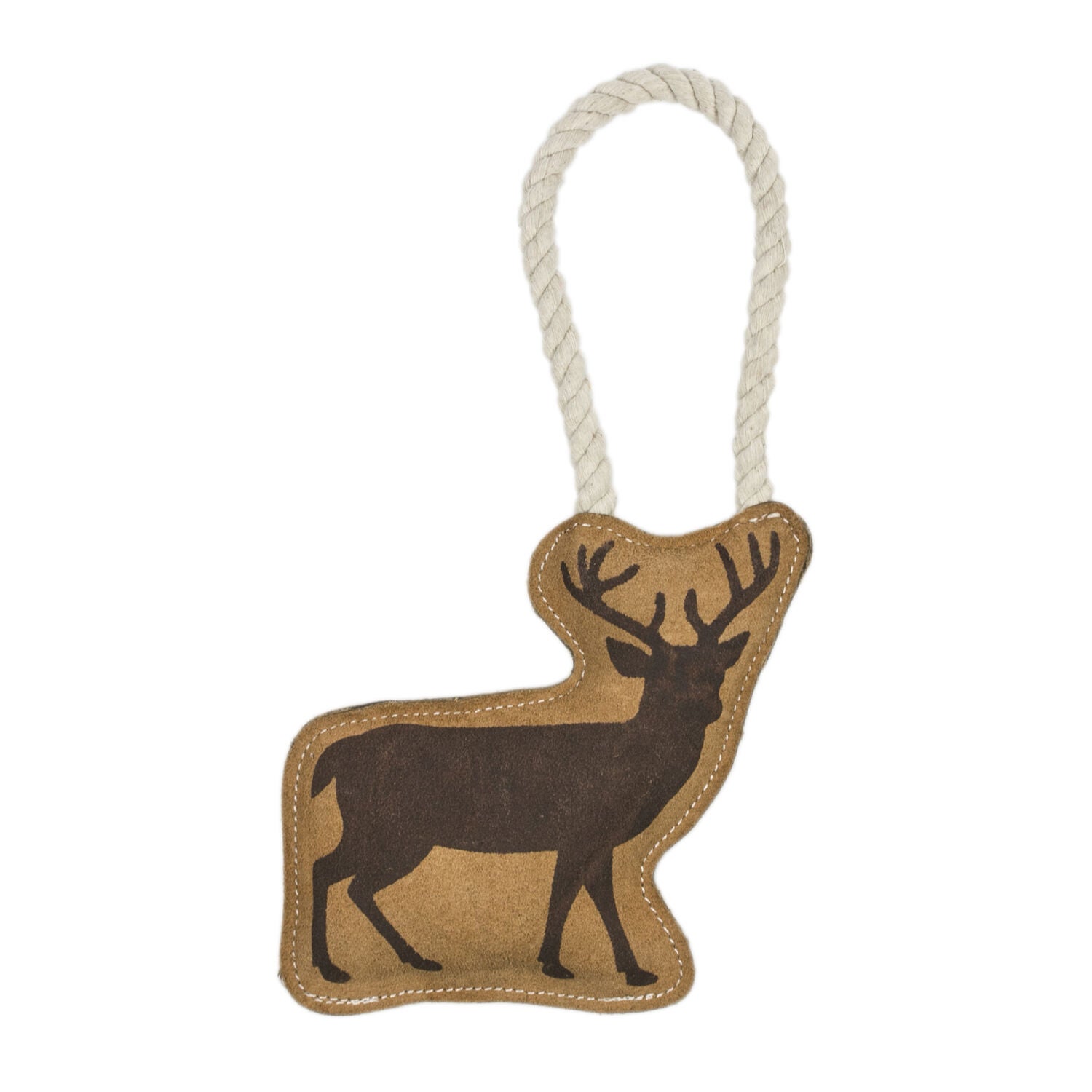 Territory Natural Leather Deer Tug, Chew, & Squeak Dog Toy, 8"
