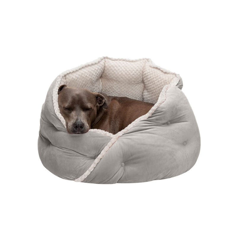 Furhaven Plush Calming Anti Anxiety Burrow Nest Hug Small Dog & Cat Bed - Silver