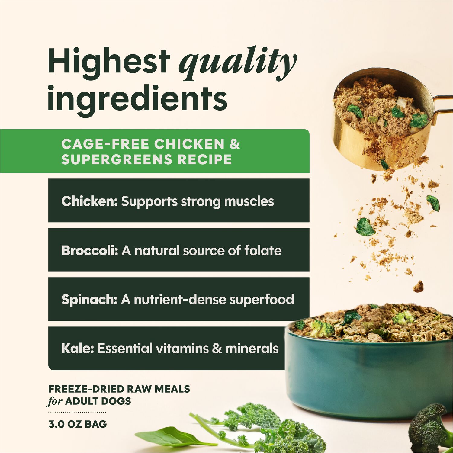 Instinct Freshdried Meal Blends Freeze-Dried Raw Dog Food, Chicken & Supergreens Blend, 3-Oz Bag