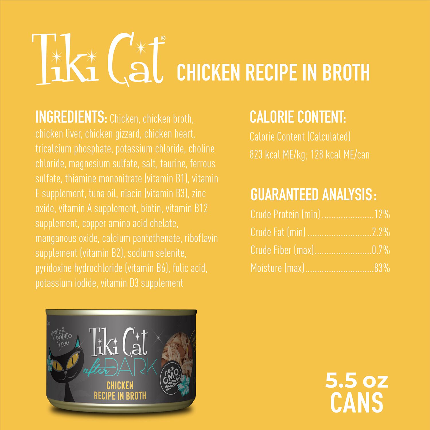 Tiki Cat After Dark Whole Foods Wet Cat Food, Chicken, 5.5-Oz Can 8-Count