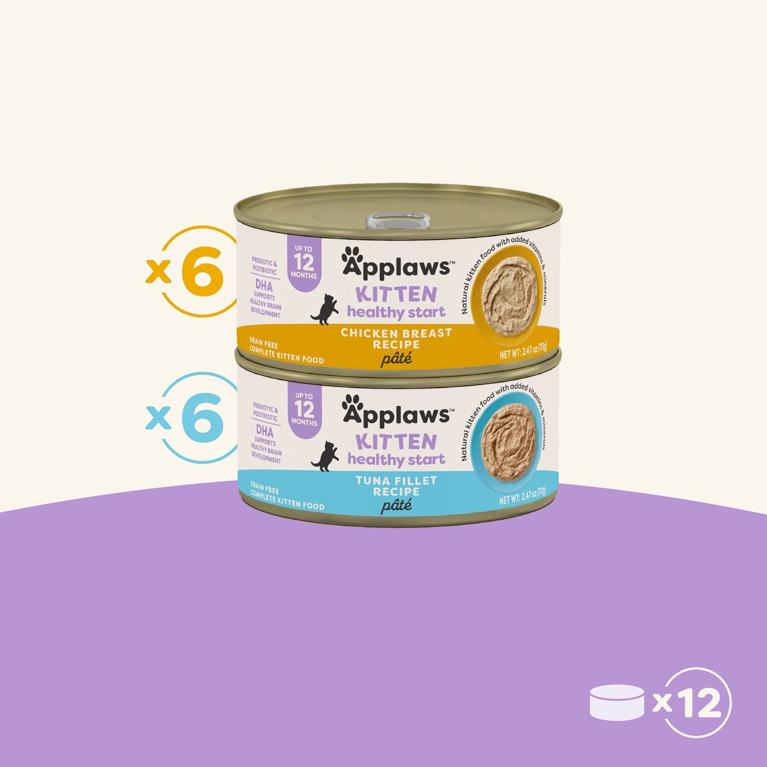 Applaws Kitten Healthy Start Pat&eacute; Variety Pack Pat&eacute; Wet Cat Food, 2.47-Oz 12 Pack