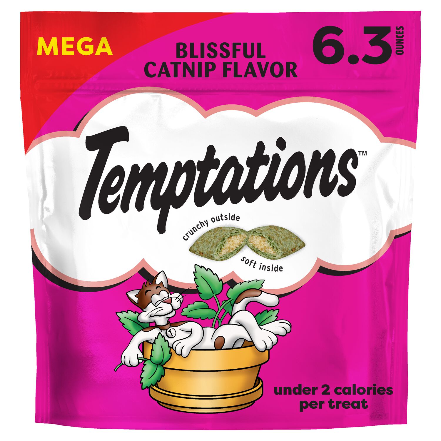 Temptations Classics Crunchy & Soft Adult Cat Treats, Blissful Catnip, 6.3-Oz Pouch