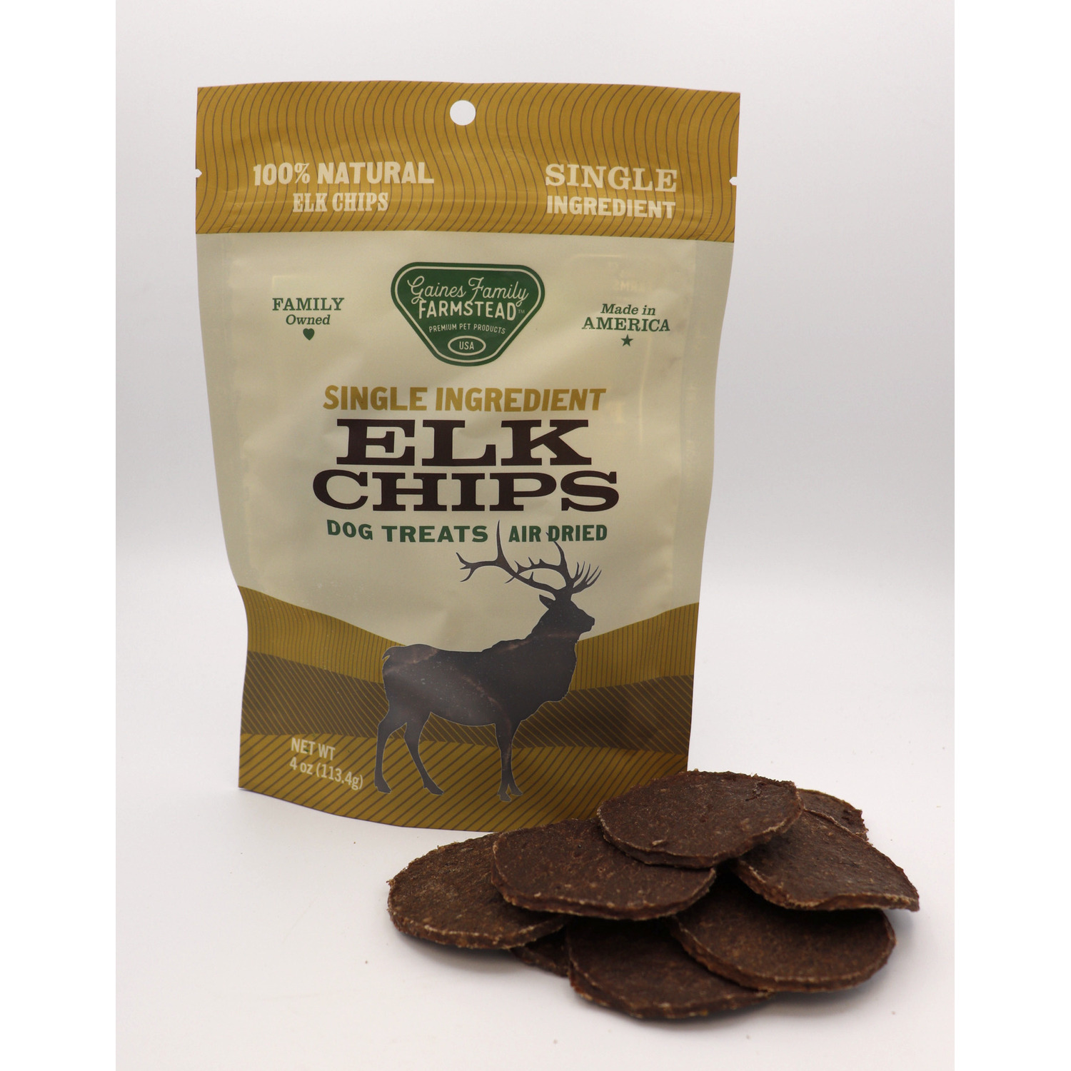 Gaines Family Farmstead Elk Chips Air-Dried Dog Treats, 4Oz