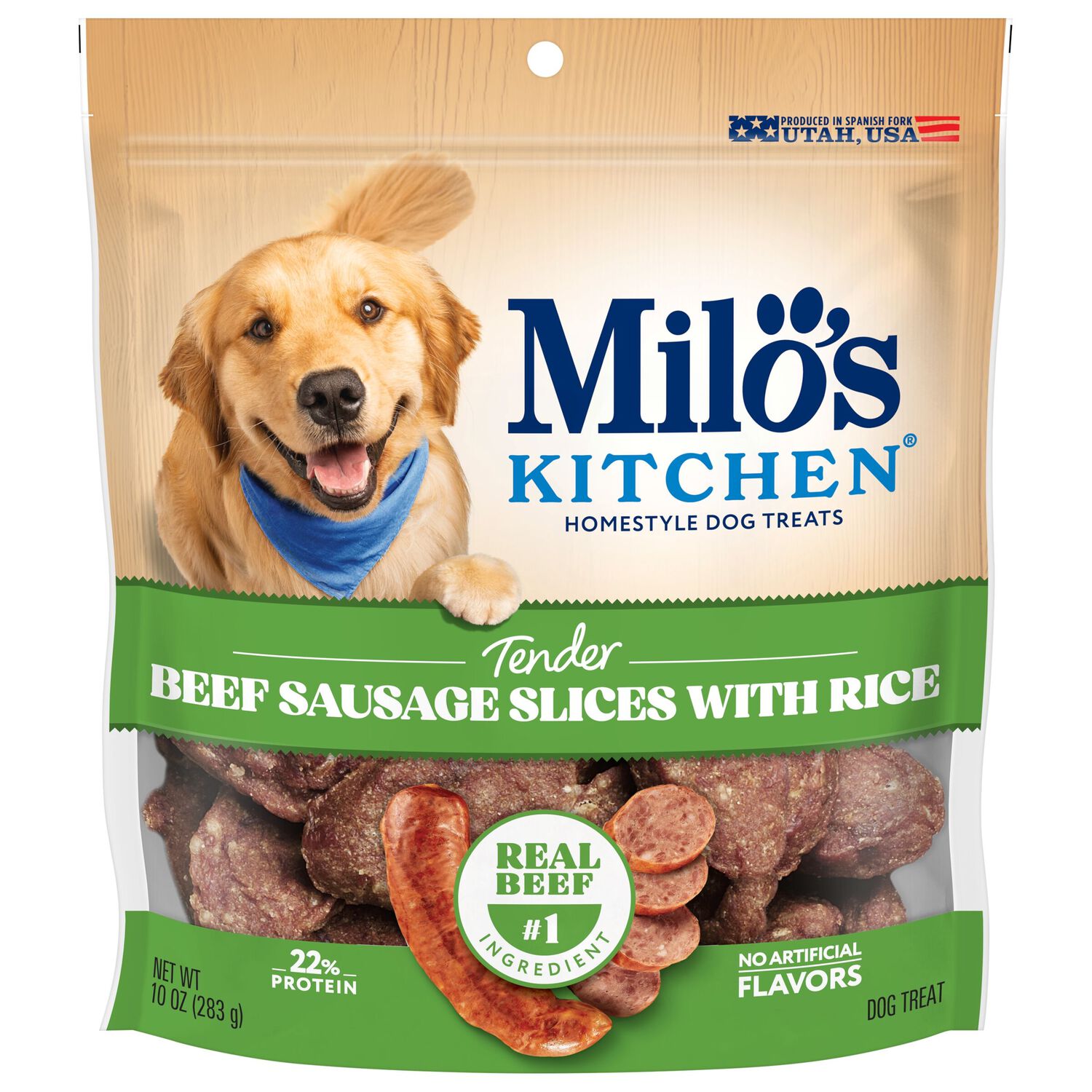 Milo&rsquo;S Kitchen Beef Sausage Slices With Rice Soft & Chewy Dog Treats, 10-Oz