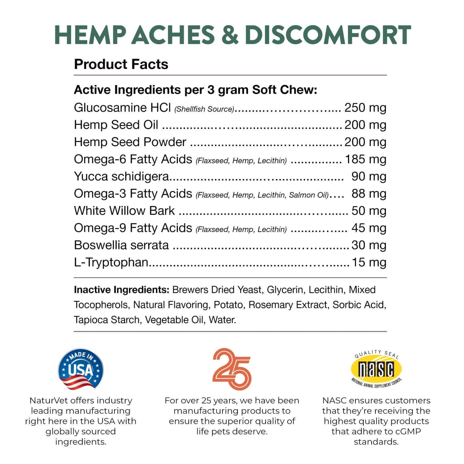 Naturvet Hemp Aches & Discomfort Soft Chews For Dogs, 60Ct