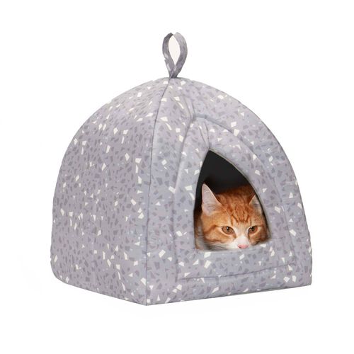 Furhaven Fleece Pet Tent Dog & Cat Bed - Gray Terrazzo