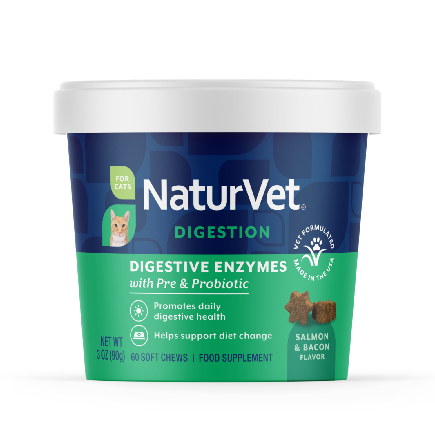 Naturvet Digestive Enzymes Pre+Probiotic Daily Soft Chew Supplement For Cats