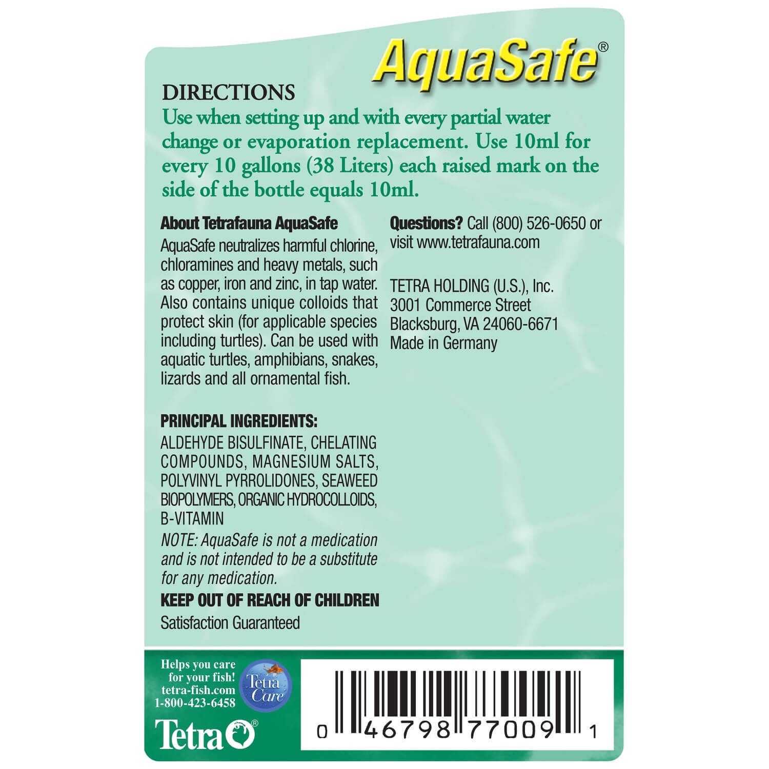 Tetra Fauna Aquasafe Water Conditioner For Reptiles & Amphibians, 3.38 Oz