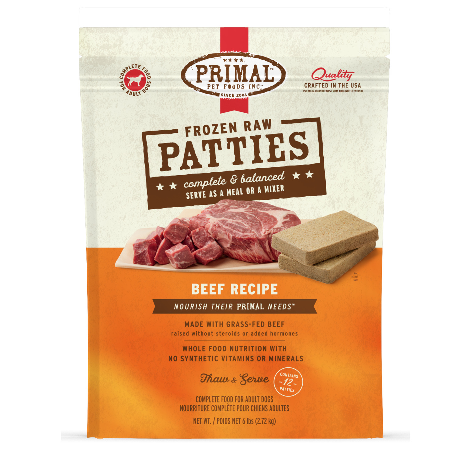 Primal Raw Patties Beef Frozen Dog Food, 18-Lb
