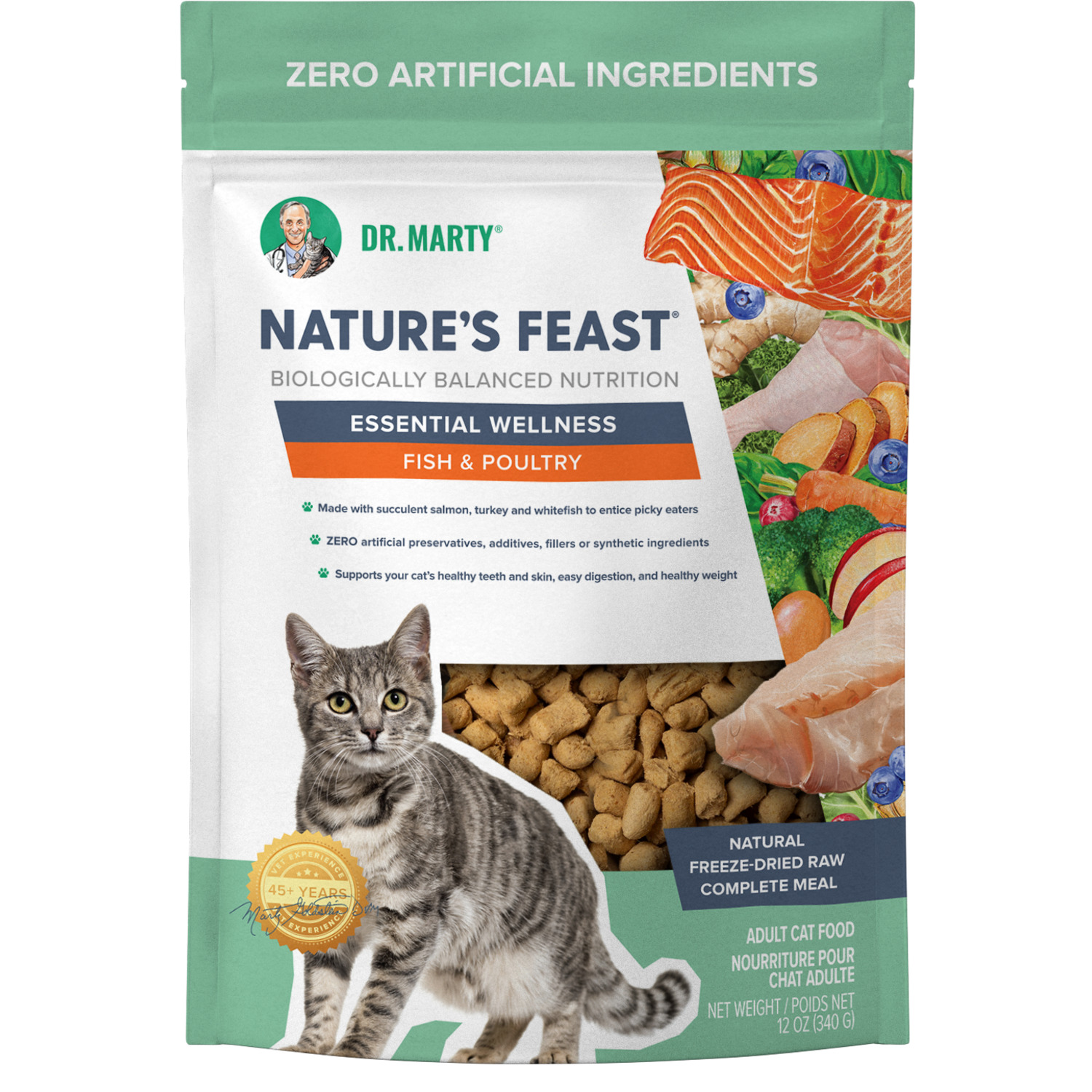 Dr. Marty Nature's Feast Essential Wellness Fish & Poultry Formula Freeze-Dried Raw Cat Food, 12Oz