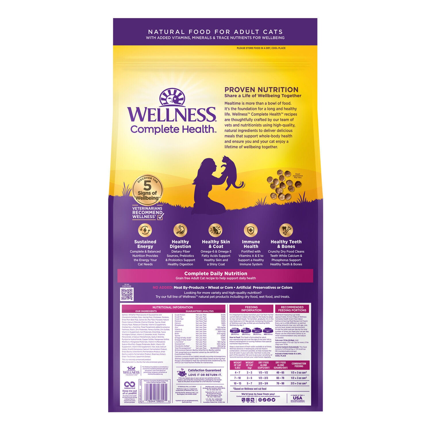 Wellness Complete Health Adult Dry Cat Food For Indoor Cats, Grain Free, Natural, Salmon And Herring Meal - 11.5 Pound Bag