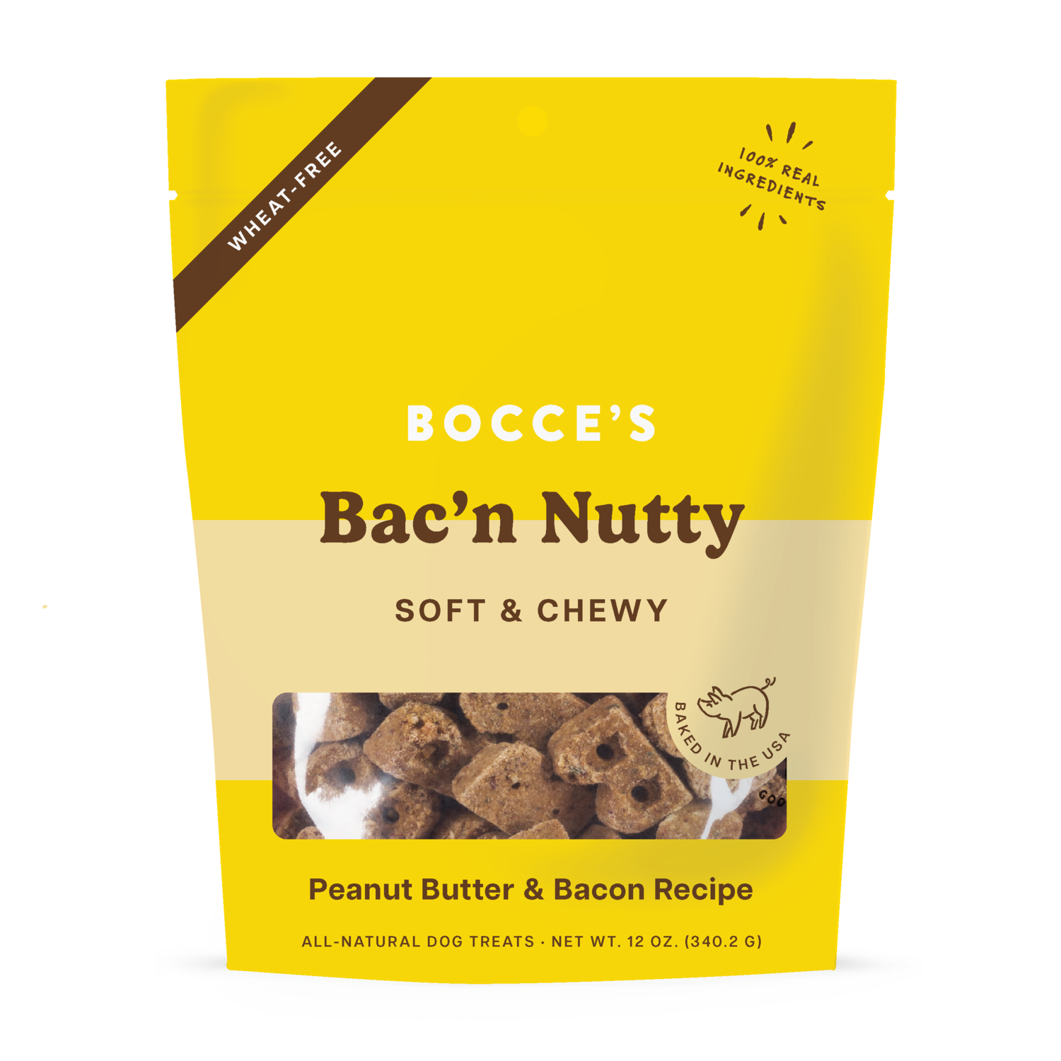 Bocce's Bakery Bac'n Nutty Soft & Chewy Dog Treats, Peanut Butter & Bacon Flavor, 12-Oz Bag