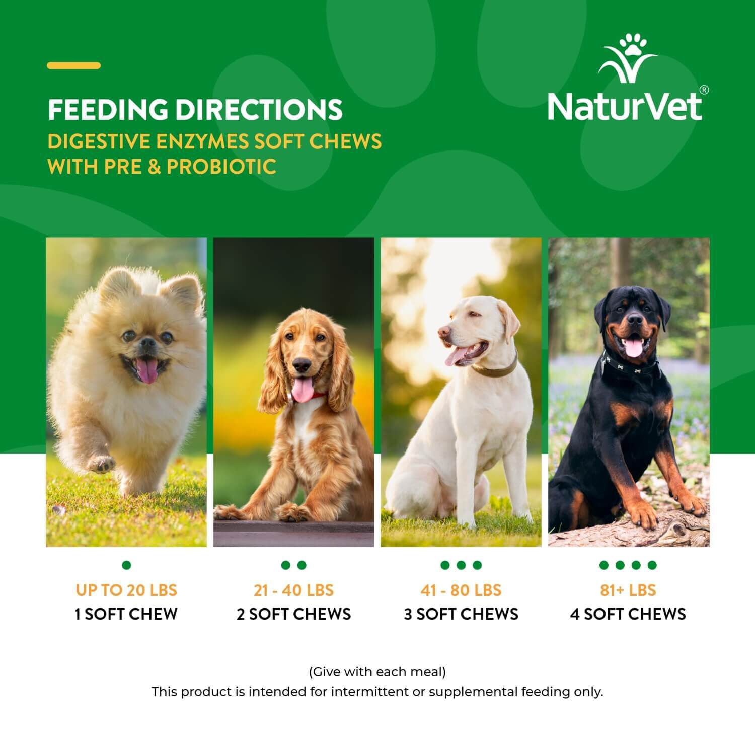 Naturvet Digestive Enzymes +Pre & Probiotic Soft Chew Supplements For Dogs