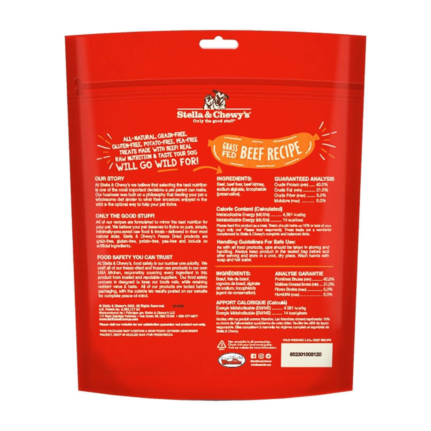 Stella & Chewy's Wild Weenies Grain Free Freeze Dried Dog Treats, Grass Fed Beef Recipe
