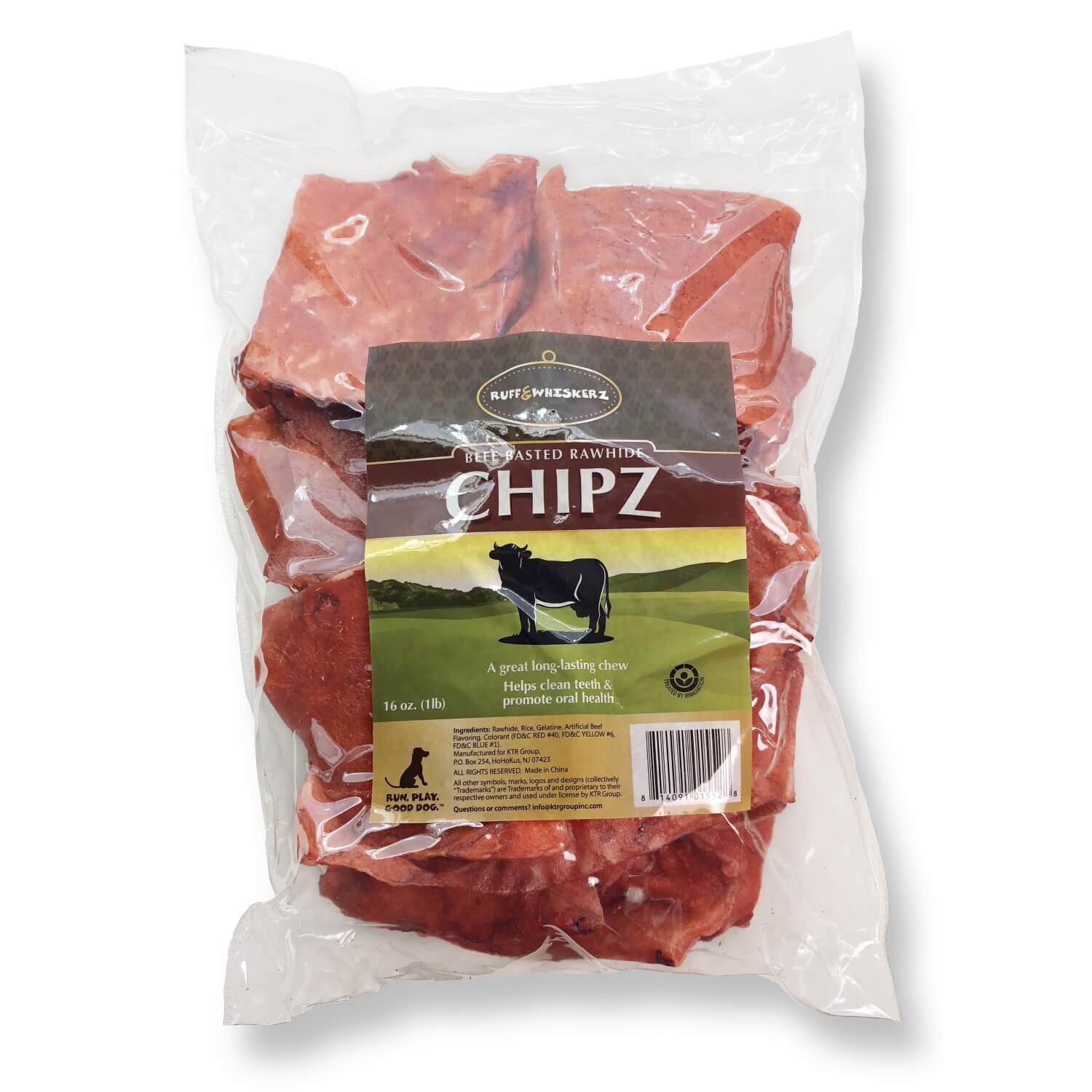 Ruff & Whisker Natural Rawhide Chipz Dog Treats, Beef Basted
