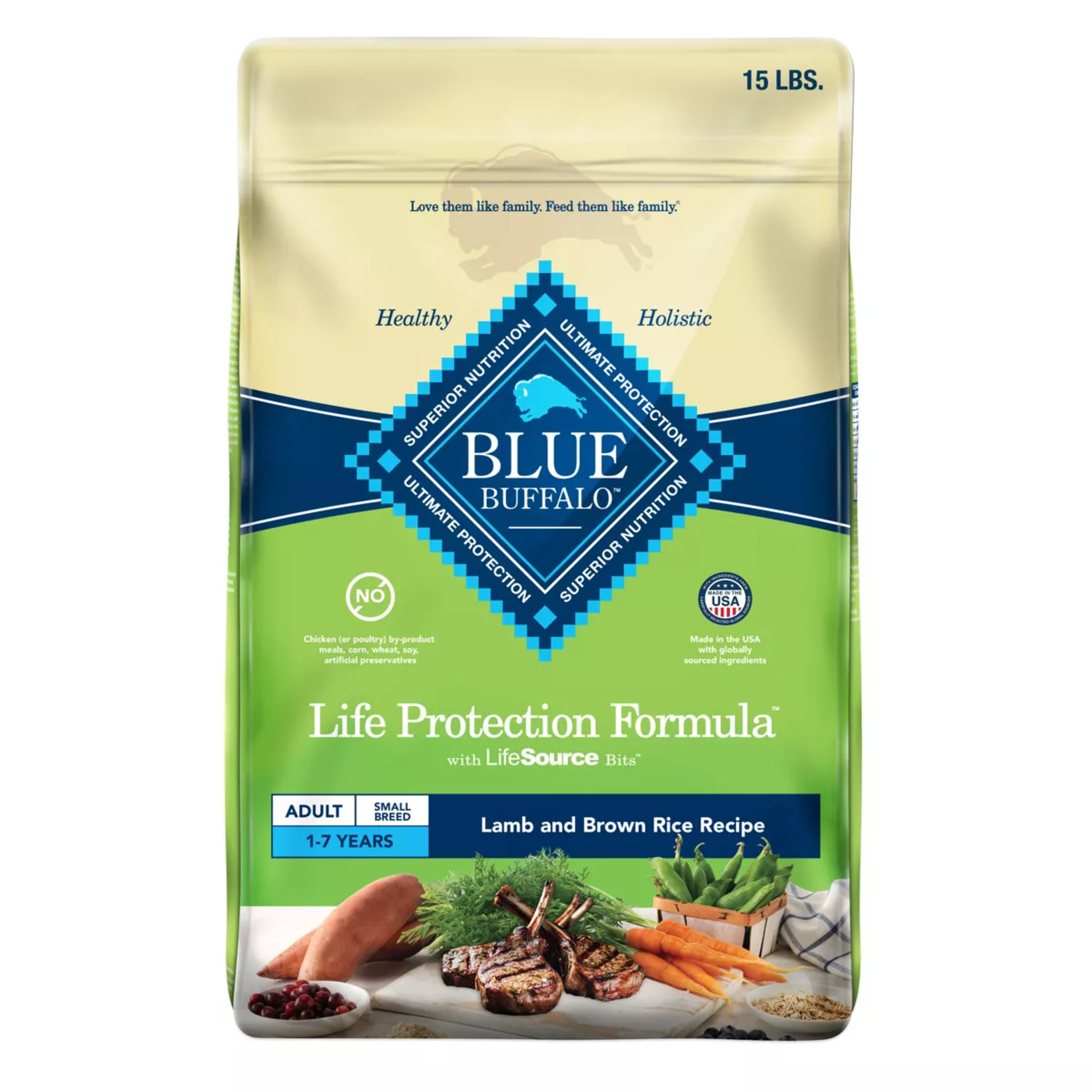 Blue Buffalo Life Protection Small Breed Adult Lamb & Brown Rice Recipe Dry Dog Food, 15 Lb