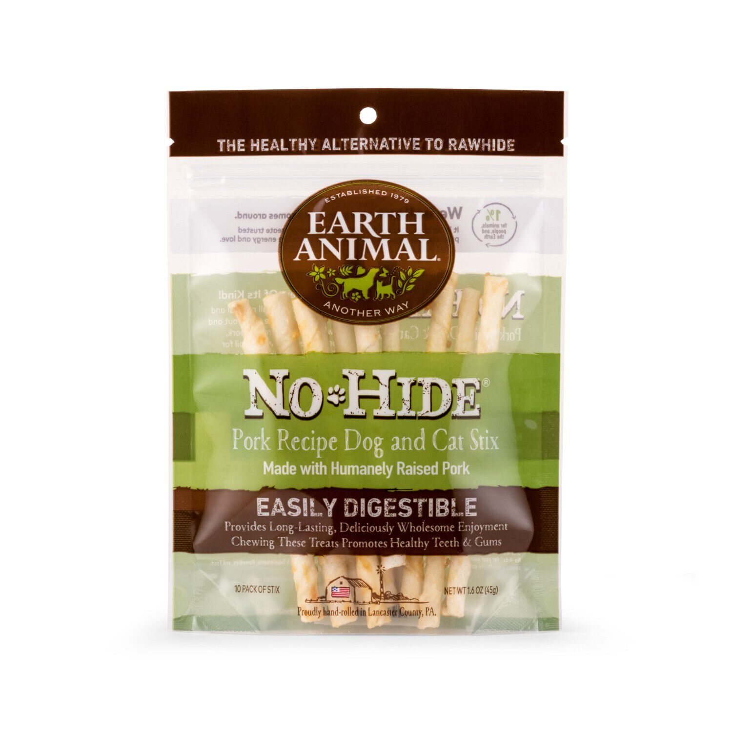 Earth Animal No-Hide Rawhide Alternative Dog & Cat Treat Stix, Pork Recipe