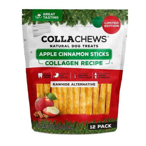 Colla Chews Apple Cinnamon Collagen Sticks Rawhide Alternative Natural Dog Treat, 12 Pk