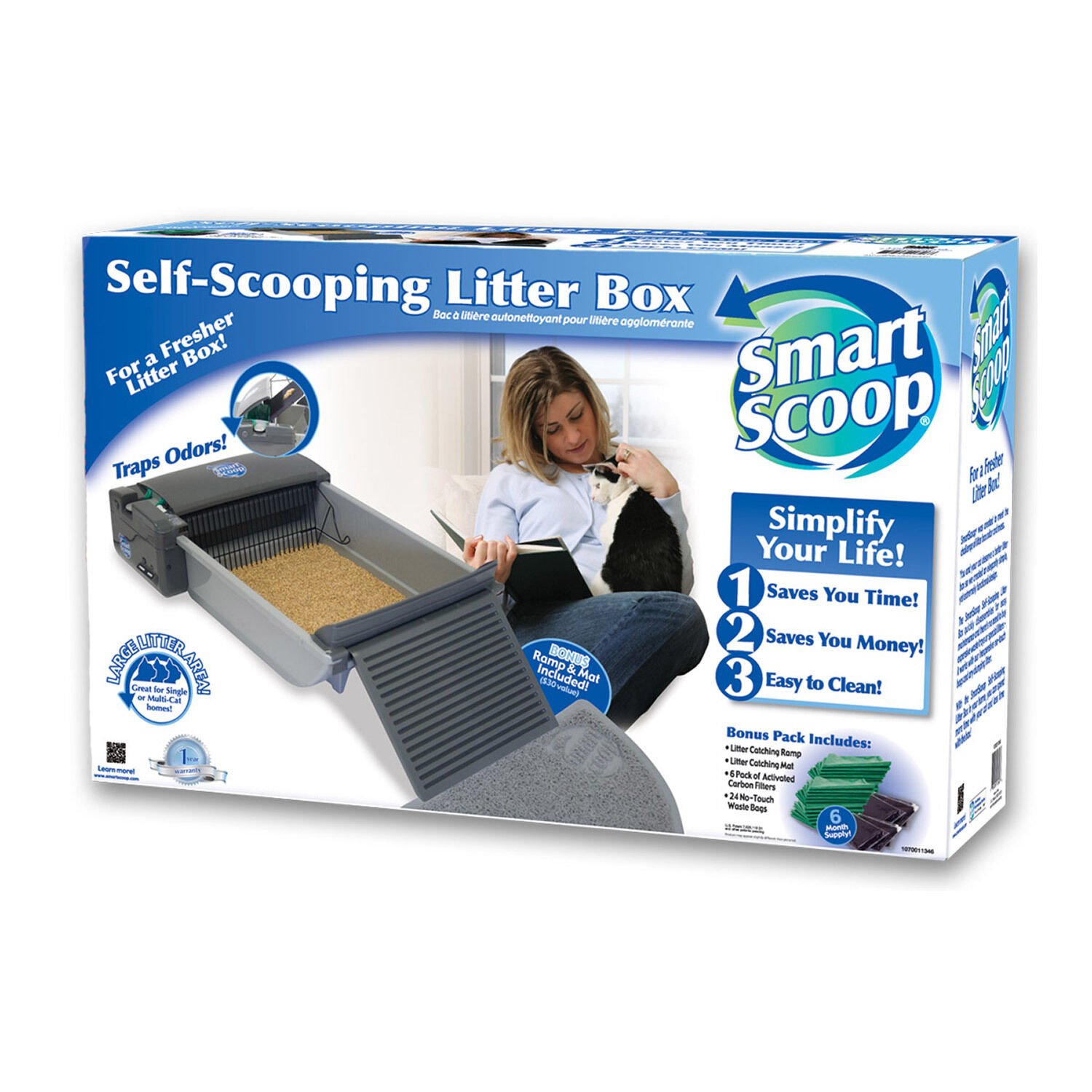 Smart Scoop Automatic Litter Box | 1ea STOP being penalized for  forgetting  to scoop, let SmartScoop do the dirty work for you. Your kitty will still love you and stop leaving surprises in random, unwanted places. The SmartScoop Self-Scooping Litter Box is an automatic litter box that scoops fifteen minutes after your cat leaves the box. Plug it in and let it scoop. Easy peasy. Oh, and it eliminates odor, too! Size: 25.5  x 16.8  x 7.5  | Smart Scoop Automatic Litter Box | 1ea