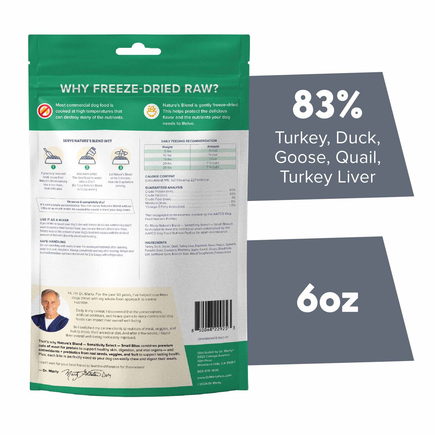 Dr. Marty Nature's Blend Sensitivity Select Small Bites Freeze-Dried Raw Dog Food, 6-Oz