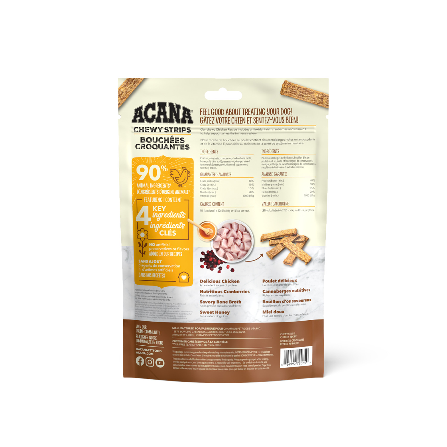 Acana Chewy Strips Immune System Support Dog Treats, Chicken Recipe, 4Oz