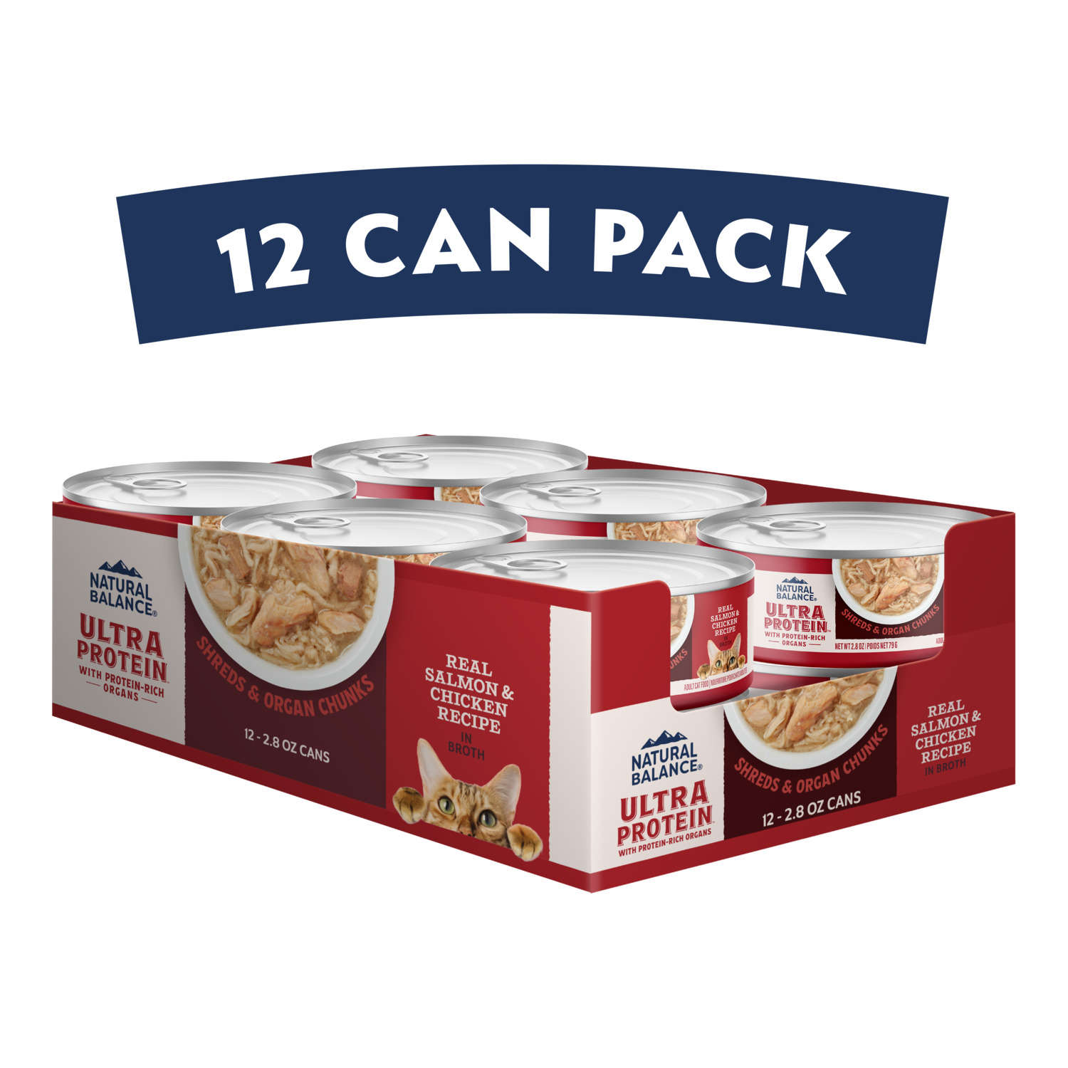 Natural Balance Ultra Protein Wet Cat Food, Salmon & Chicken Recipe In Broth, 2.8 Oz. Pack Of 12