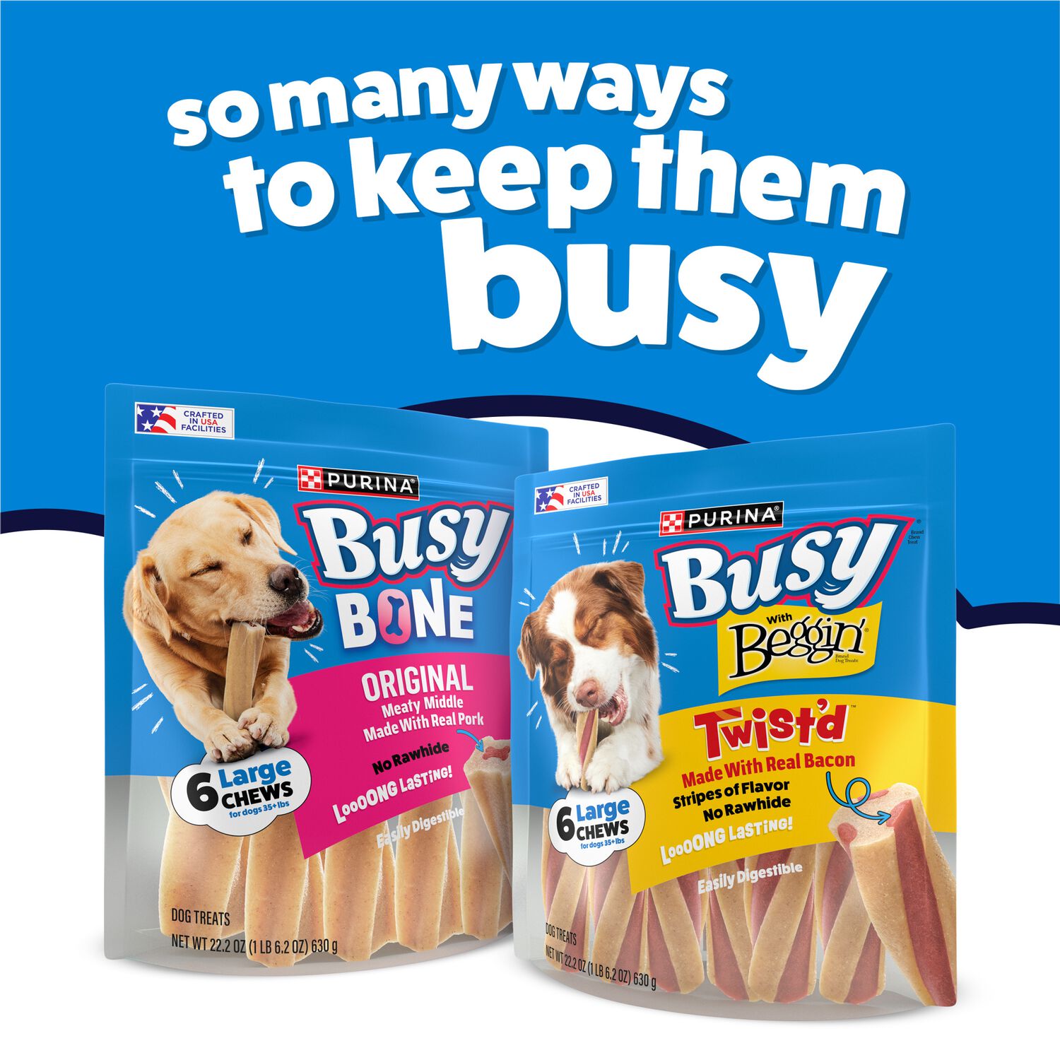 Purina Busy Bone Twist&rsquo;D With Beggin&rsquo; Large Bacon Flavor Chewy Dog Treats, 10 Count