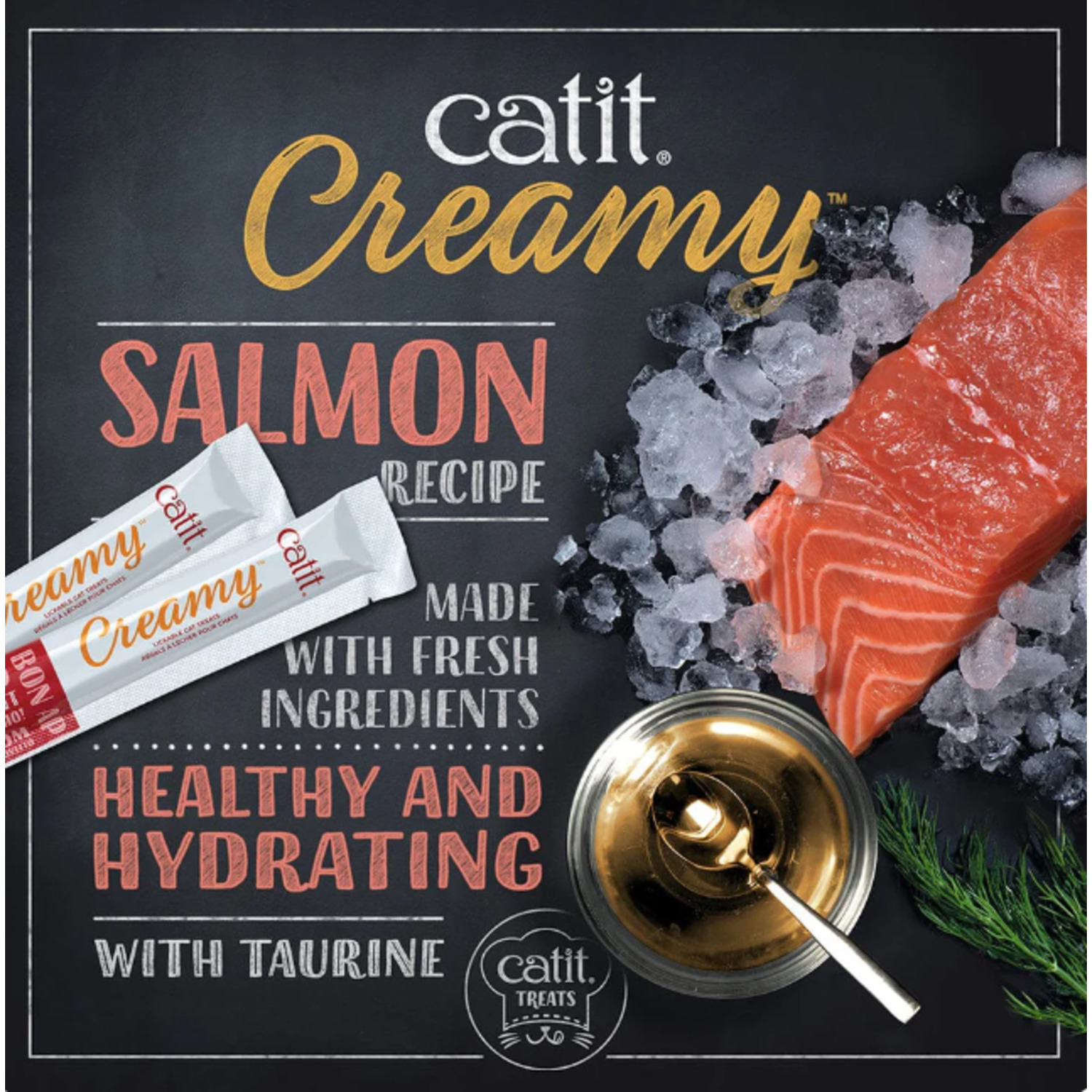Catit Creamy Grain-Free Lickable Cat Treats, Salmon Recipe, 5-0.5Oz Tubes