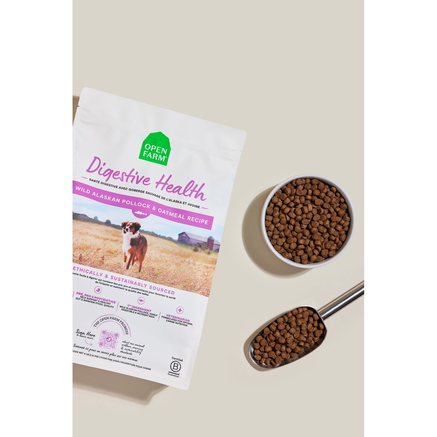 Open Farm Digestive Health, Wild Alaskan Pollock & Oatmeal Recipe Dry Dog Food, 22-Lb Bag