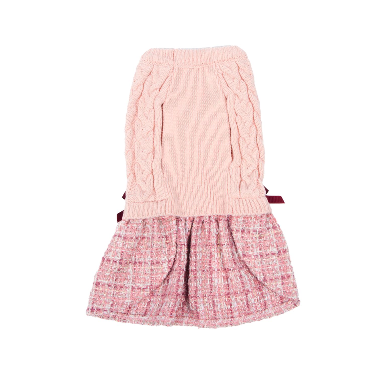 Aristopet Pink Cable Knit Bow Sweater Dog Dress, Large