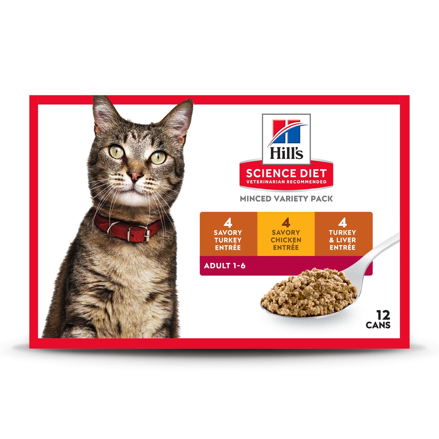 Hill's Science Diet Adult Wet Cat Food Variety Pack, Savory Entr&eacute;e Turkey & Liver, Chicken, And Turkey, 5.5-Oz Pack Of 12