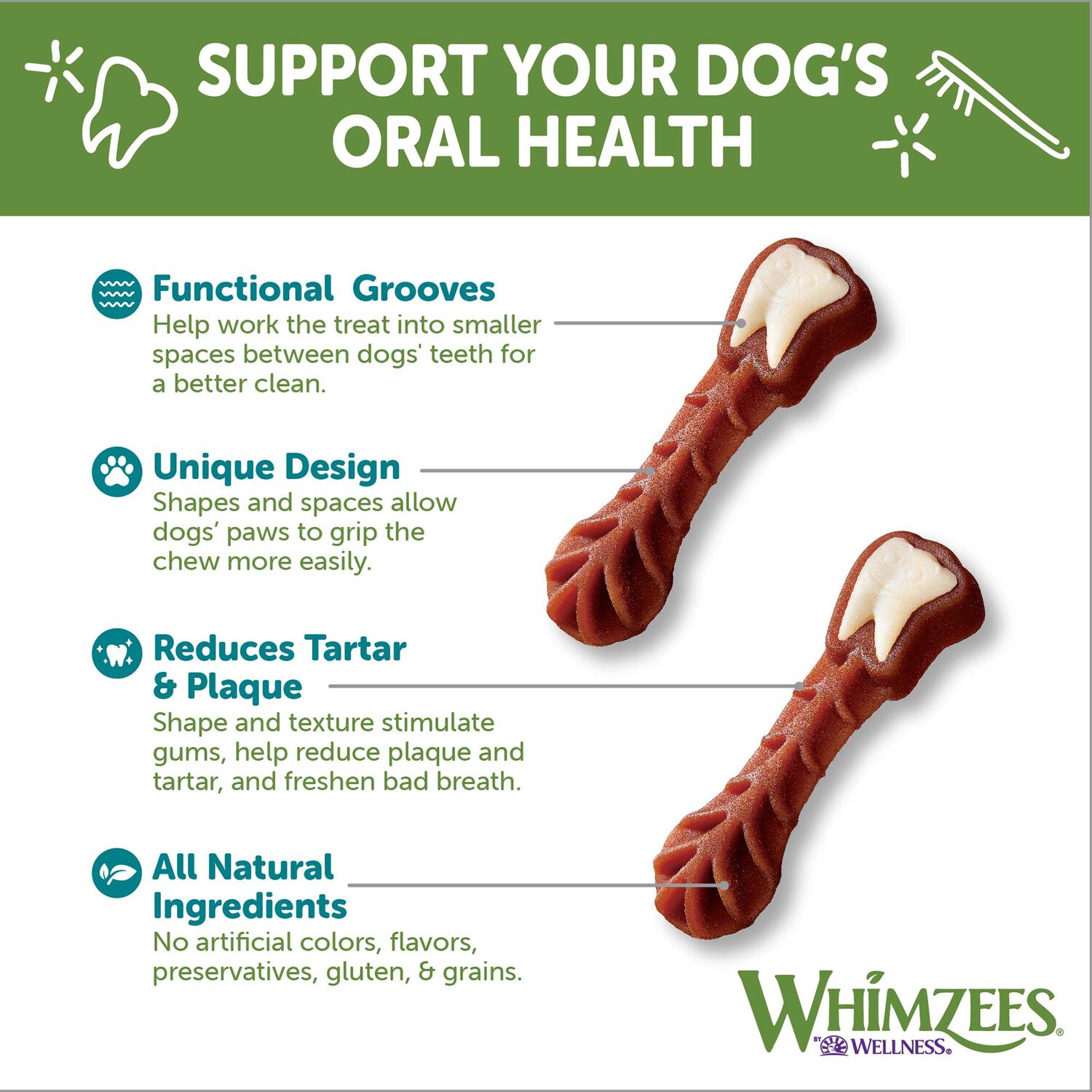 Whimzees Brushzees Natural Grain-Free Dental Dog Treats, Extra Large, 1 Count