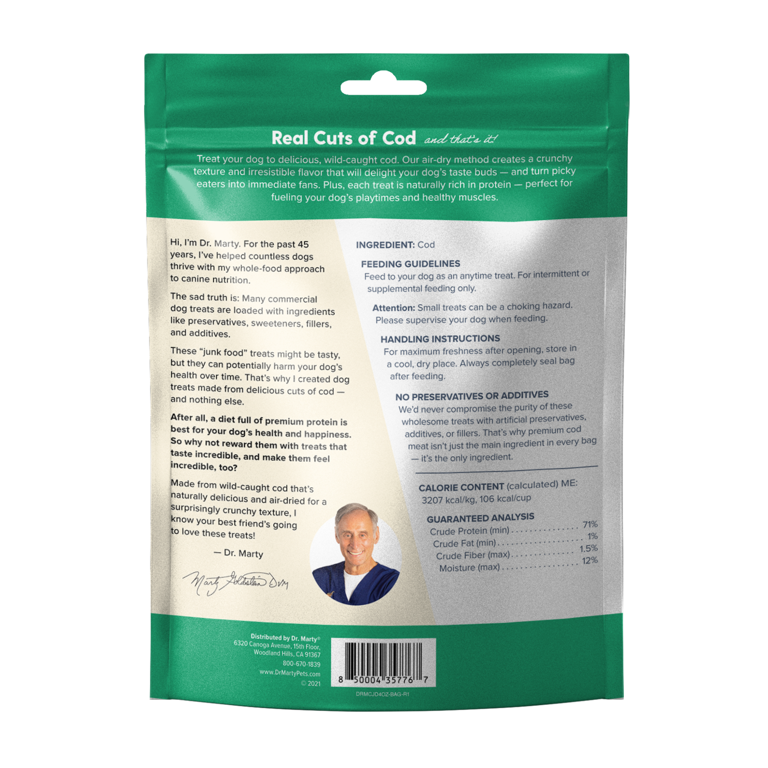 Dr. Marty Air-Dried Cod Cracklers Chewy Dog Treats, 4-Oz Bag