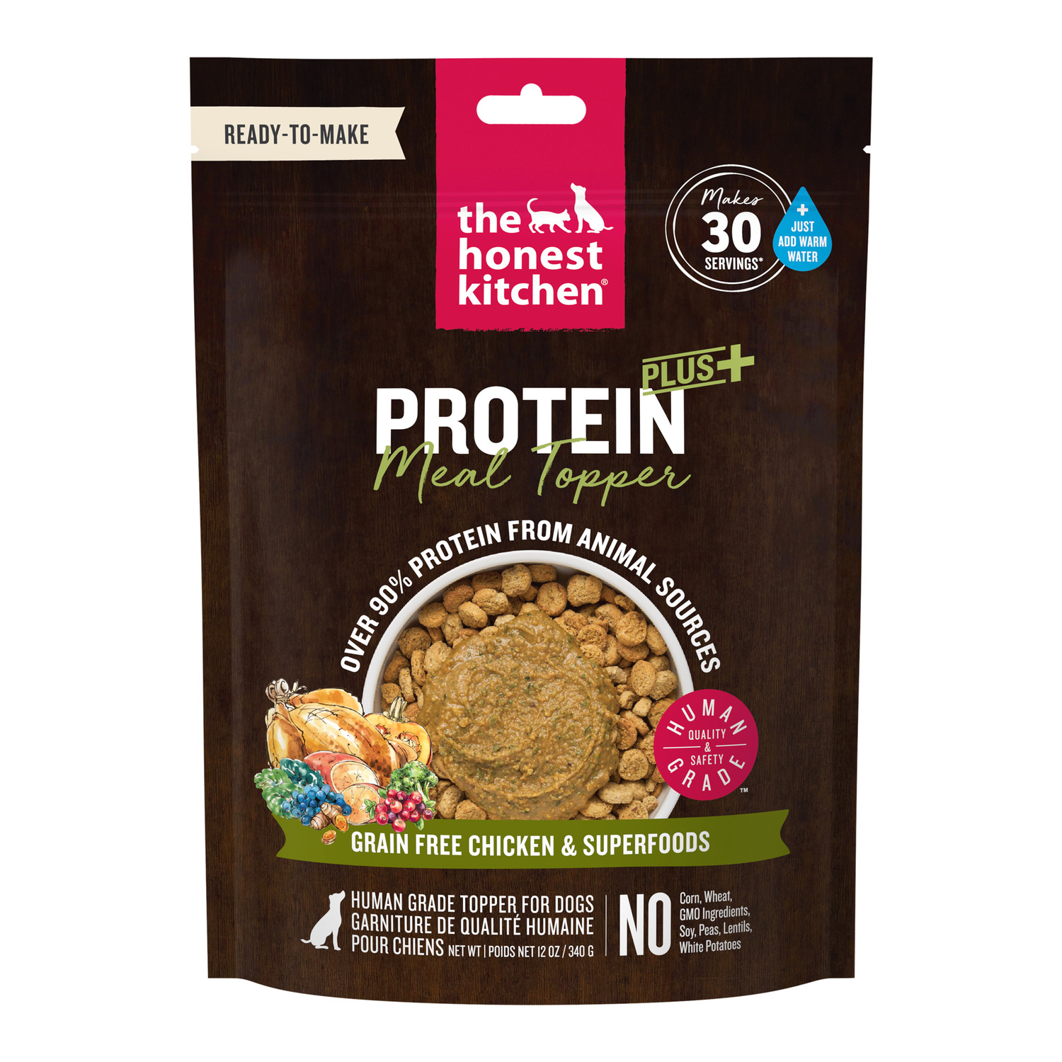 The Honest Kitchen Protein Plus+ Grain Free Chicken & Superfoods Dehydrated Dog Food Topper, 12-Oz