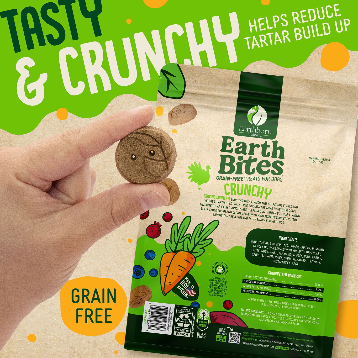 Earthborn Holistic Grain-Free Earthbites Crunchy Dog Biscuit Treats, Turkey  Flavor, 10-Oz