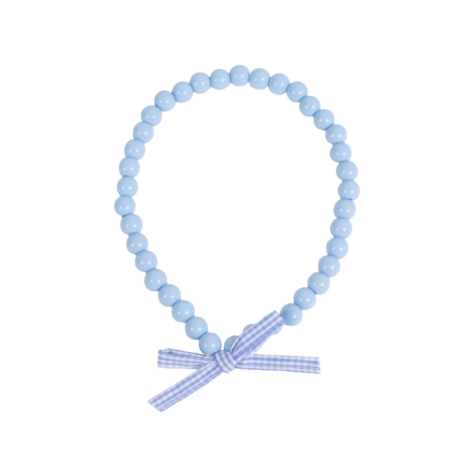 Bailey & Bella Blue Bead With A Gingham Bow Dog Necklace, Medium/Large