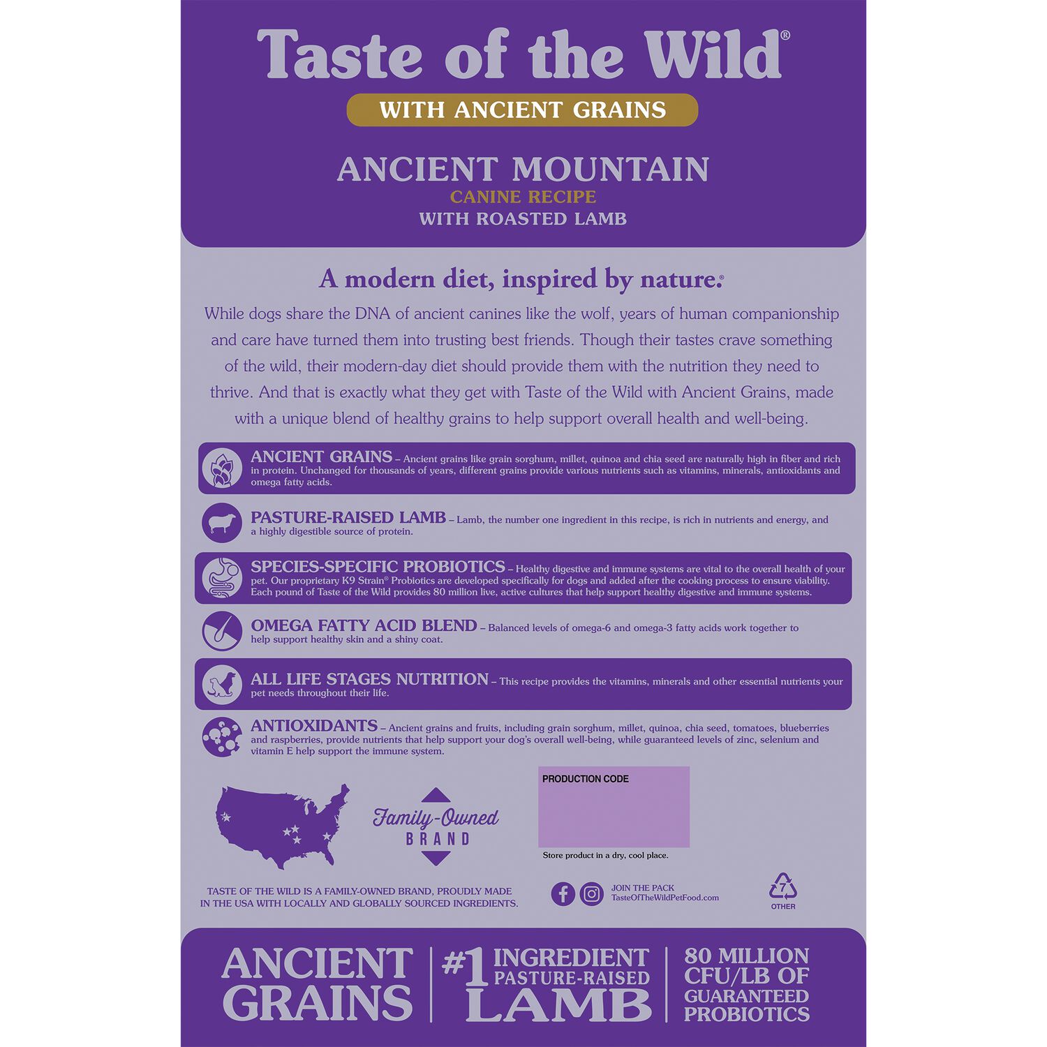 Taste Of The Wild Dry Dog Food, Ancient Mountain Canine Recipe With Roasted Lamb, 5-Lb Bag