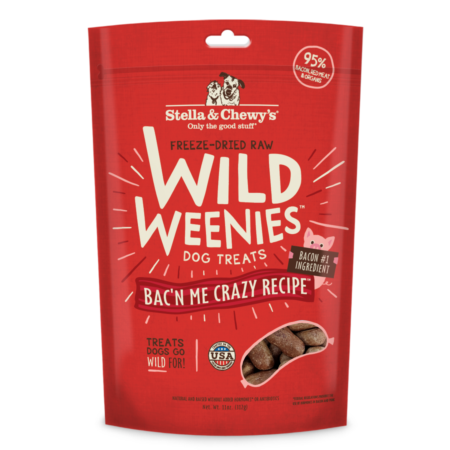 Stella & Chewy's Wild Weenies Bac'n Me Crazy Recipe Freeze-Dried Dog Treats, 11-Oz Bag