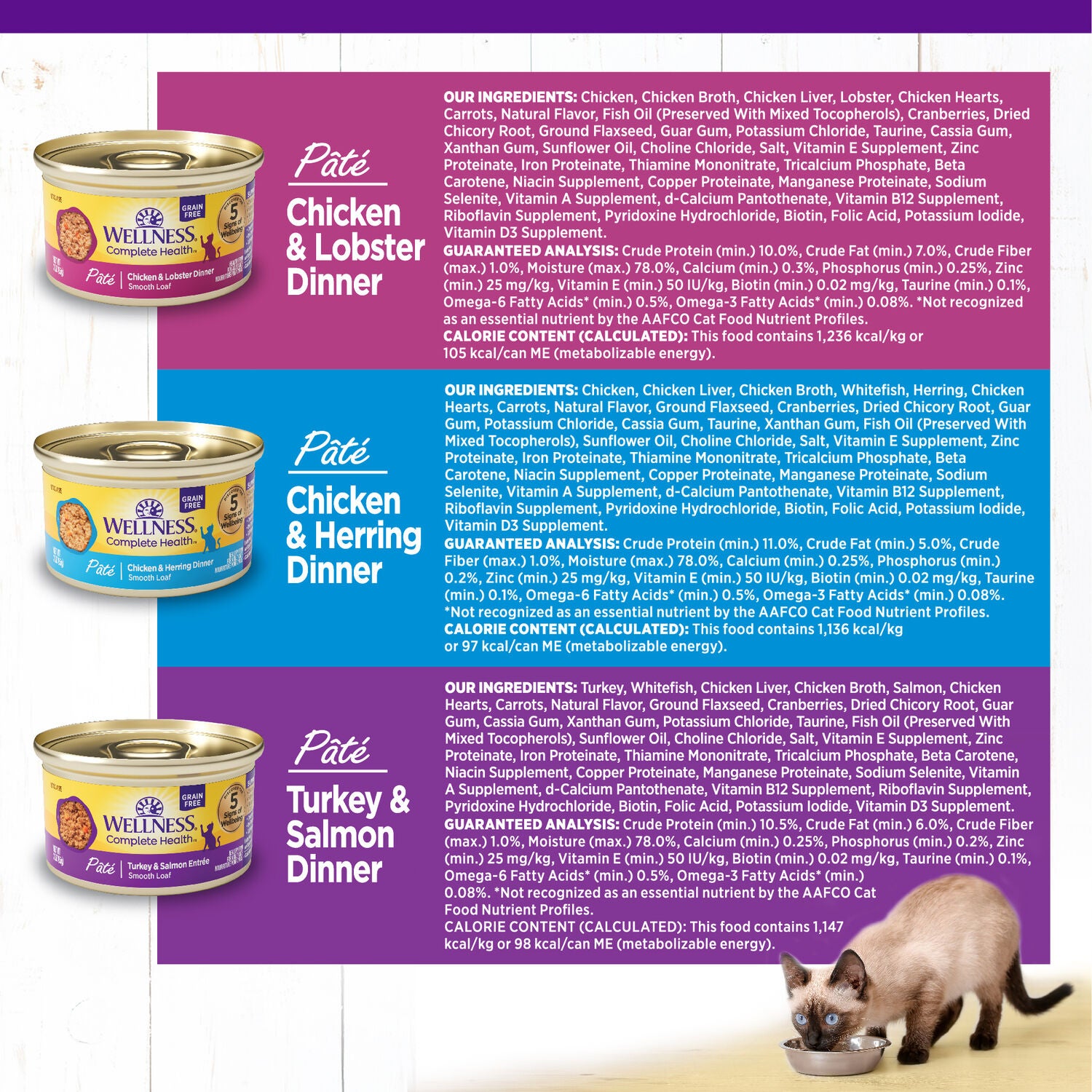 Wellness Complete Health Pate Adult Wet Cat Food, Natural, Protein-Rich, Grain-Free, 3-Ounce , 12-Pack, Seafood Variety Pack
