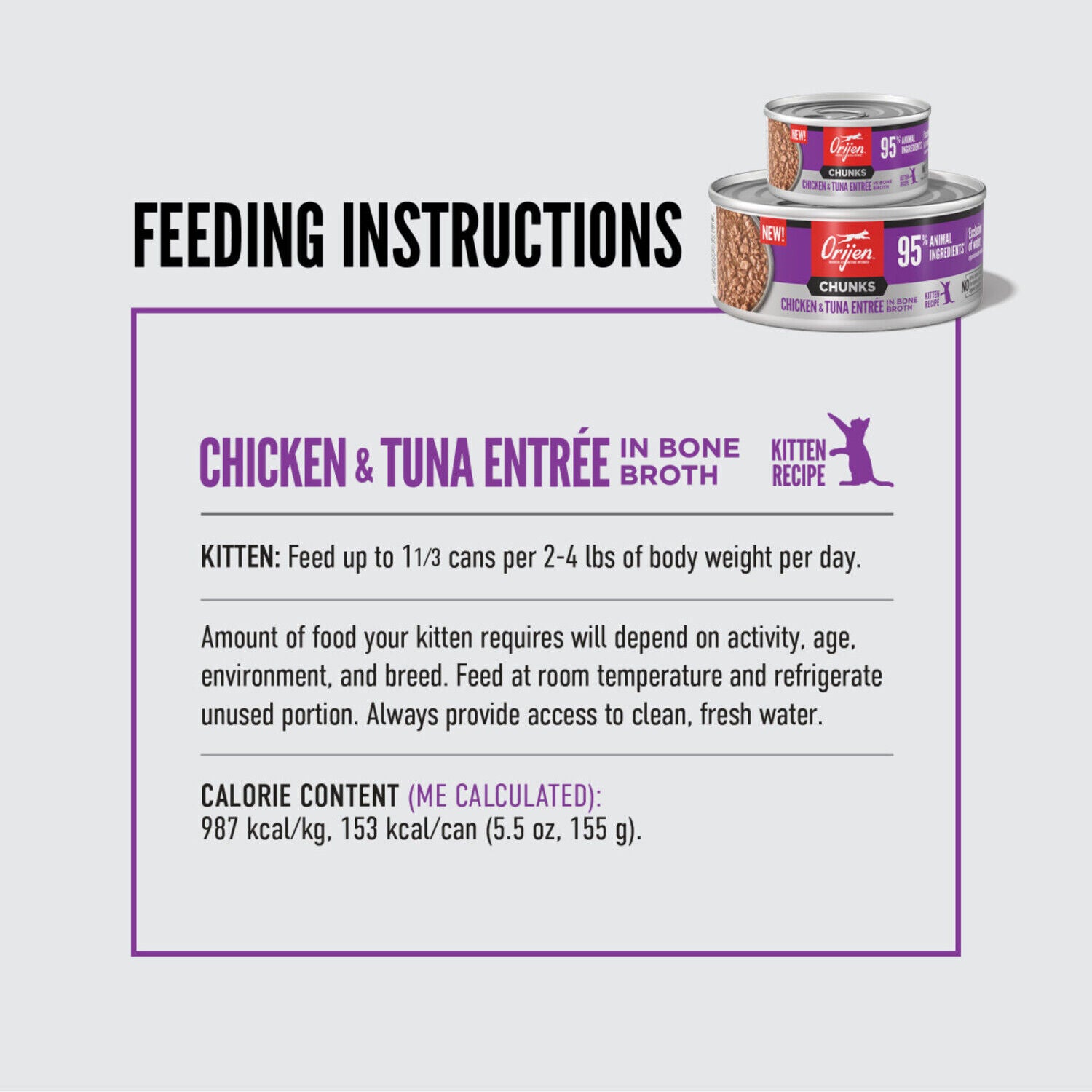 Orijen Chunks & Shreds Wet Cat Food, Chicken & Tuna Kitten Entree, 5.5-Oz