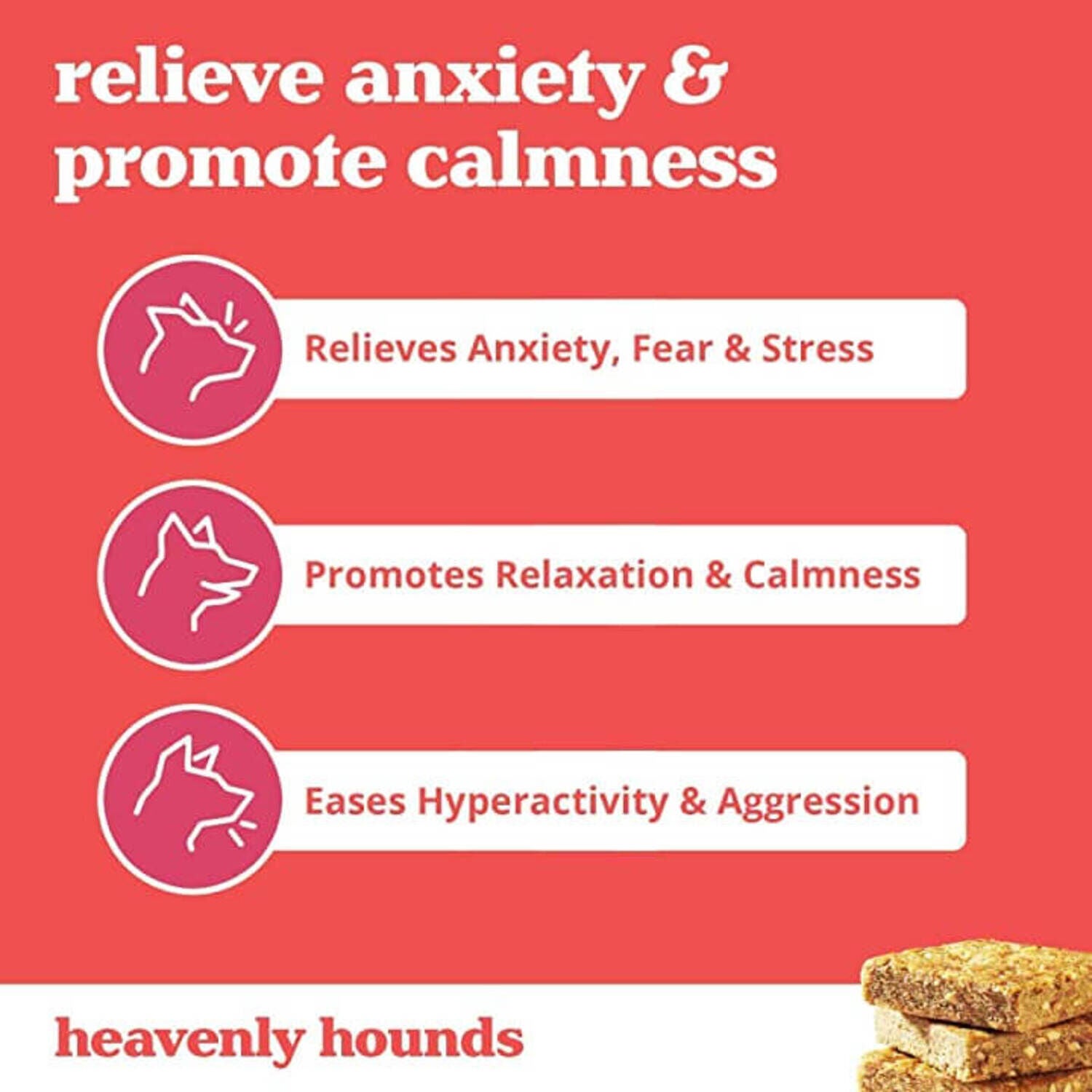 Heavenly Hounds Peanut Butter Relaxation Squares Dog Chews, Hemp-Free Calming Dog Snacks, 2-Oz
