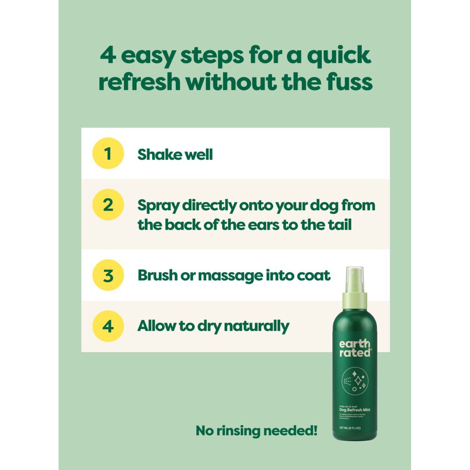 Earth Rated Dog Refresh Mist Deodorizing Dog Spray, White Tea & Basil Scent, 8-Oz