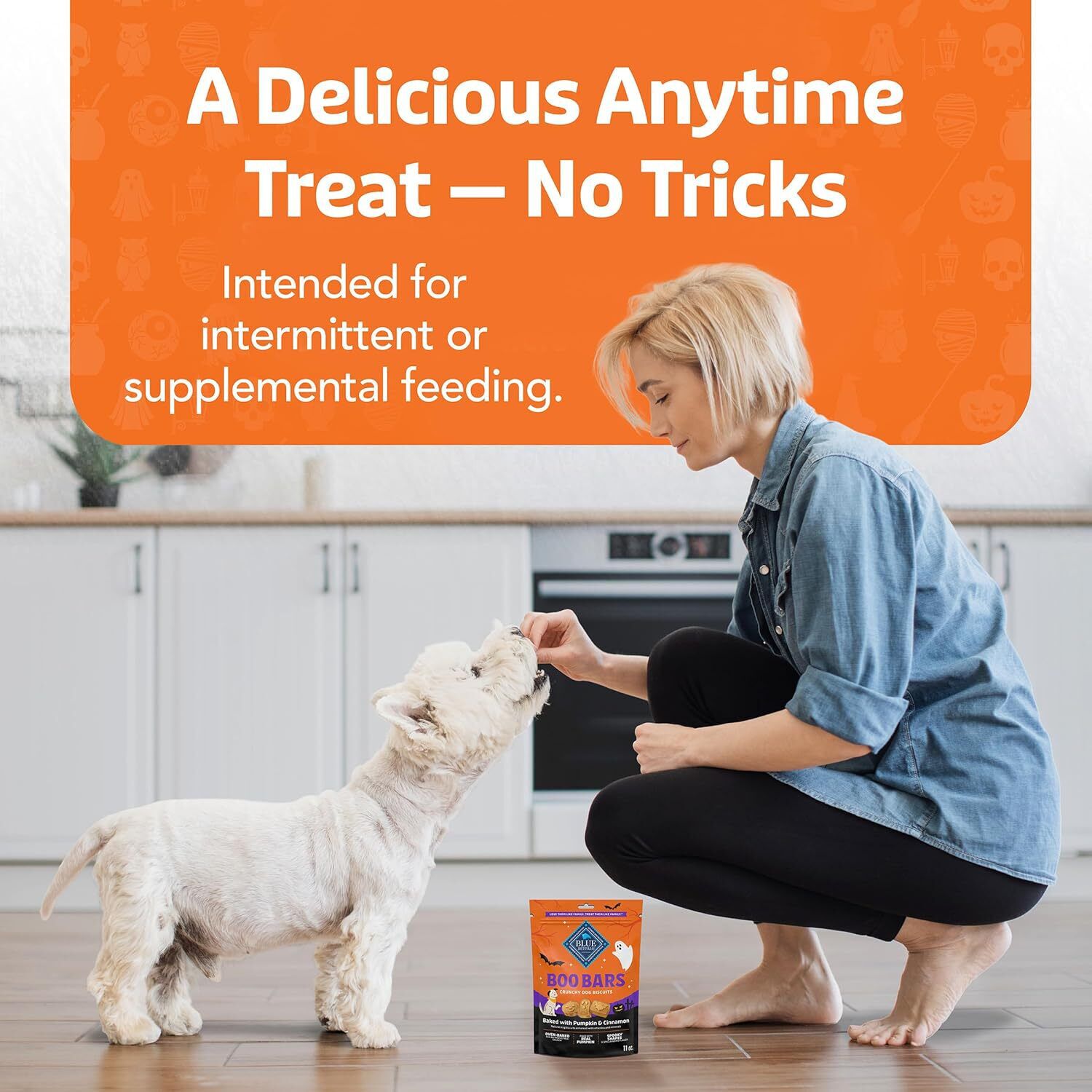 Blue Buffalo Boo Bars Crunchy Halloween Dog Biscuit Treats, Pumpkin & Cinnamon Flavor, 11-Oz Bag