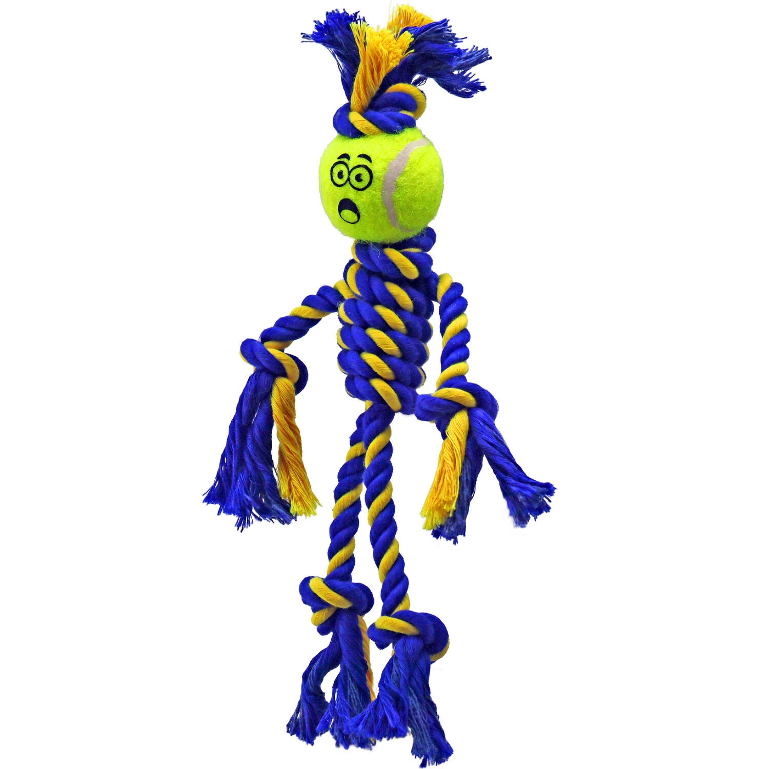 Petsport Twisted Chews-Mini Braided Cotton Rope Rasta Man With Tuff Ball Dog Toy, 9"