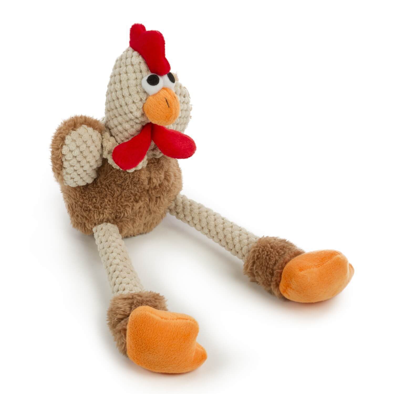 Godog Checkers Skinny Brown Rooster With Chew Guard Technology Plush Squeaky Dog Toy, Small
